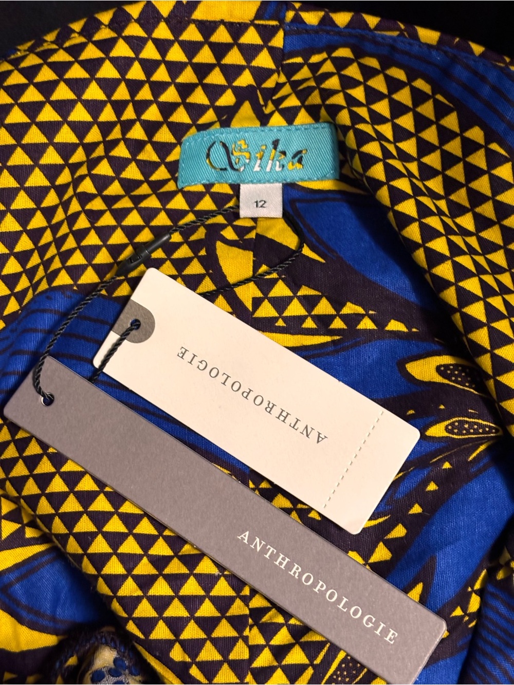 NWT Sika for Anthropologie Strapless Blue and Yellow Ankara Floral Midi Dress 12 - Picture 8 of 9